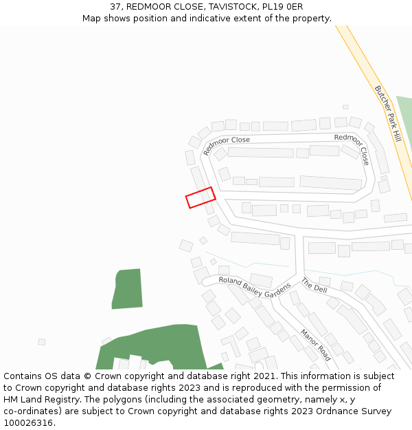 37, REDMOOR CLOSE, TAVISTOCK, PL19 0ER: Location map and indicative extent of plot