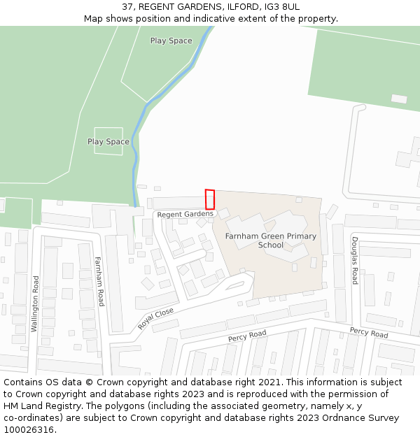 37, REGENT GARDENS, ILFORD, IG3 8UL: Location map and indicative extent of plot
