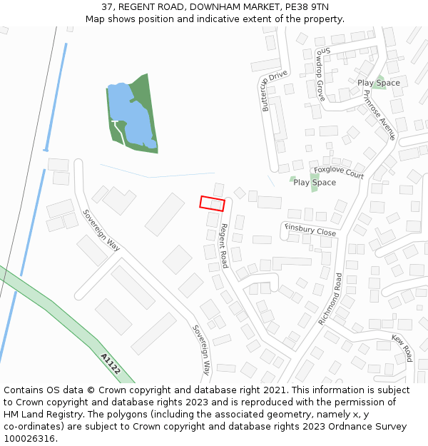 37, REGENT ROAD, DOWNHAM MARKET, PE38 9TN: Location map and indicative extent of plot