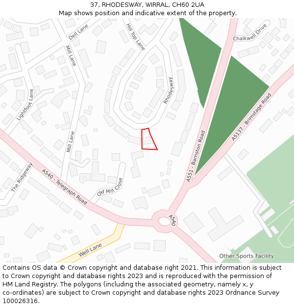 37, RHODESWAY, WIRRAL, CH60 2UA: Location map and indicative extent of plot