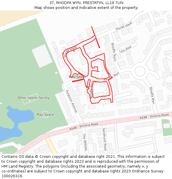 37, RHODFA WYN, PRESTATYN, LL19 7UN: Location map and indicative extent of plot
