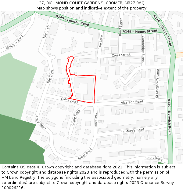 37, RICHMOND COURT GARDENS, CROMER, NR27 9AQ: Location map and indicative extent of plot