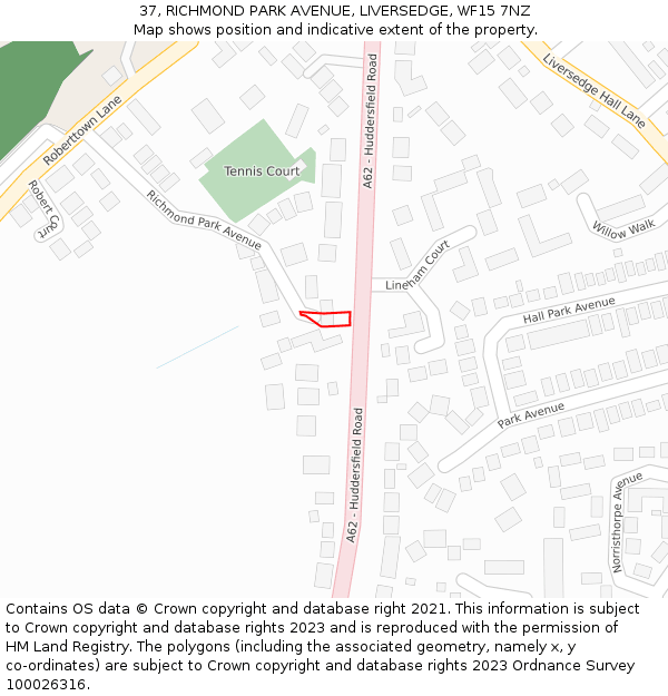 37, RICHMOND PARK AVENUE, LIVERSEDGE, WF15 7NZ: Location map and indicative extent of plot
