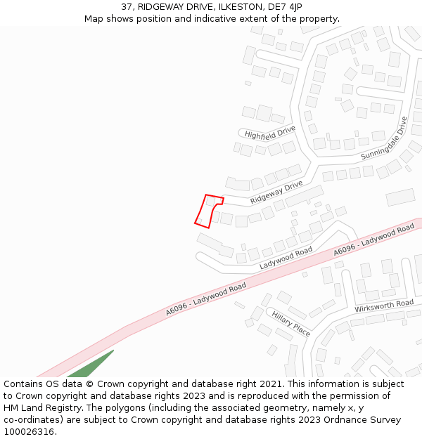 37, RIDGEWAY DRIVE, ILKESTON, DE7 4JP: Location map and indicative extent of plot