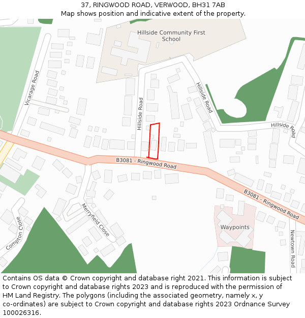 37, RINGWOOD ROAD, VERWOOD, BH31 7AB: Location map and indicative extent of plot