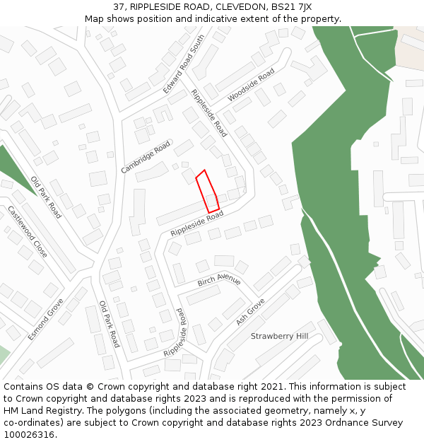 37, RIPPLESIDE ROAD, CLEVEDON, BS21 7JX: Location map and indicative extent of plot