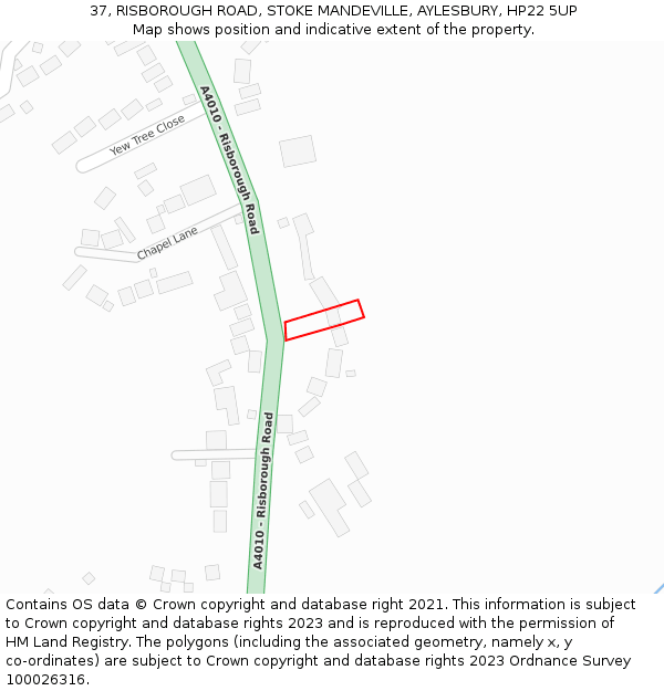 37, RISBOROUGH ROAD, STOKE MANDEVILLE, AYLESBURY, HP22 5UP: Location map and indicative extent of plot