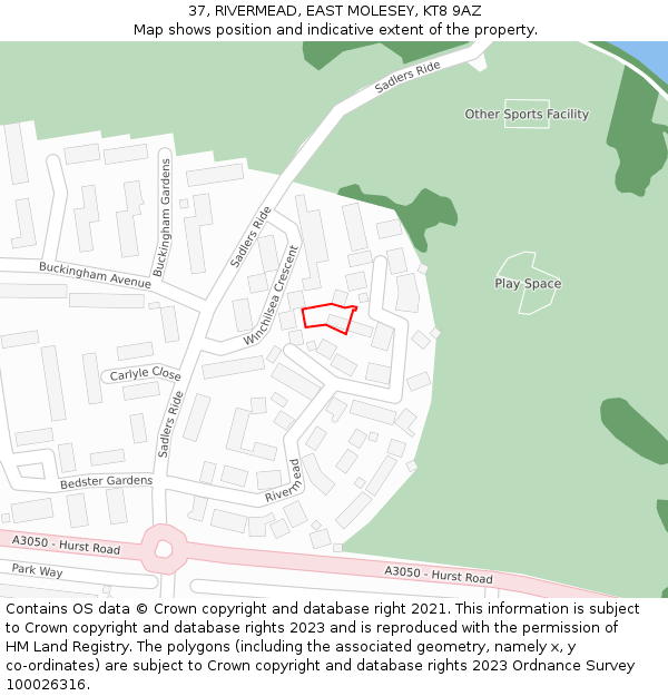 37, RIVERMEAD, EAST MOLESEY, KT8 9AZ: Location map and indicative extent of plot