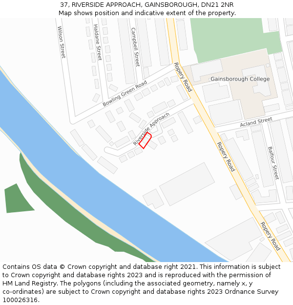 37, RIVERSIDE APPROACH, GAINSBOROUGH, DN21 2NR: Location map and indicative extent of plot