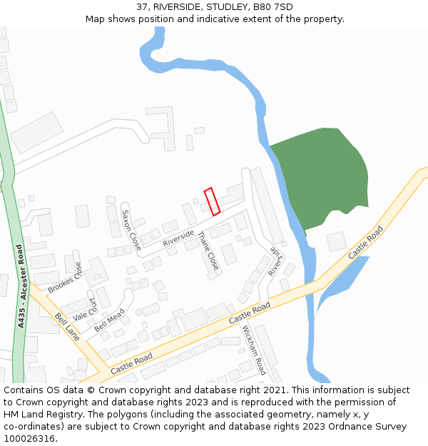 37, RIVERSIDE, STUDLEY, B80 7SD: Location map and indicative extent of plot