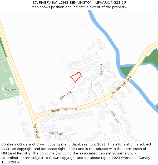 37, RIVERVIEW, LONG BENNINGTON, NEWARK, NG23 5JF: Location map and indicative extent of plot