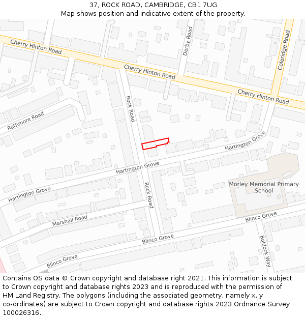 37, ROCK ROAD, CAMBRIDGE, CB1 7UG: Location map and indicative extent of plot