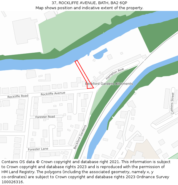 37, ROCKLIFFE AVENUE, BATH, BA2 6QP: Location map and indicative extent of plot