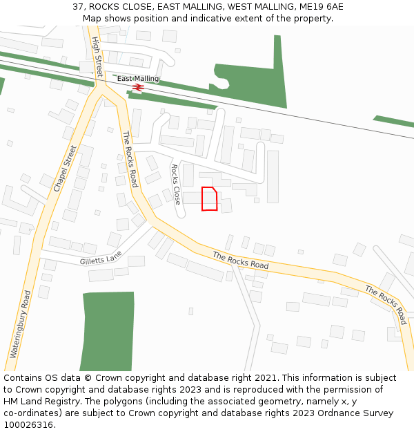 37, ROCKS CLOSE, EAST MALLING, WEST MALLING, ME19 6AE: Location map and indicative extent of plot