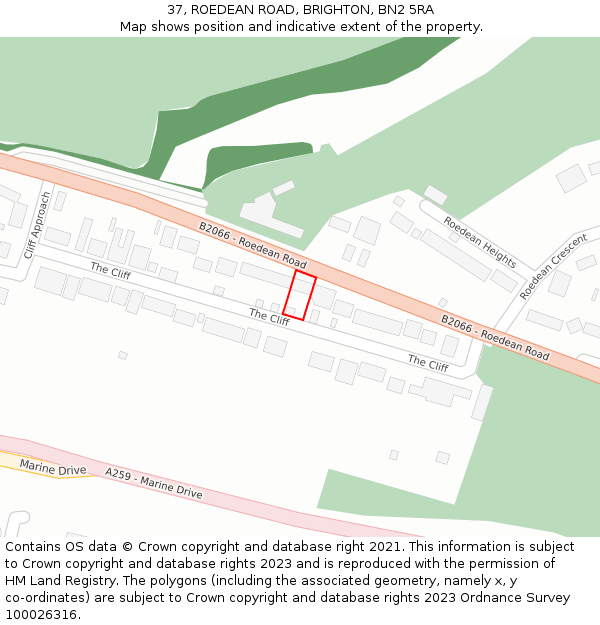 37, ROEDEAN ROAD, BRIGHTON, BN2 5RA: Location map and indicative extent of plot