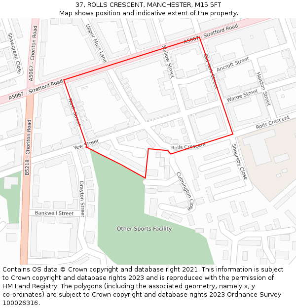 37, ROLLS CRESCENT, MANCHESTER, M15 5FT: Location map and indicative extent of plot