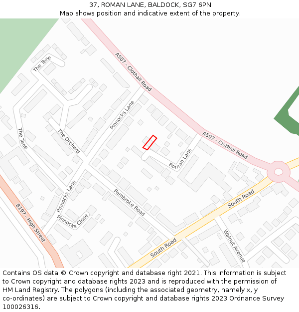 37, ROMAN LANE, BALDOCK, SG7 6PN: Location map and indicative extent of plot