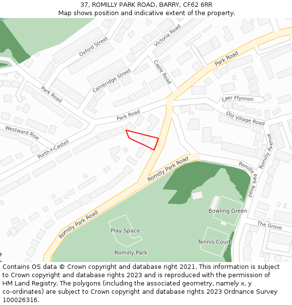 37, ROMILLY PARK ROAD, BARRY, CF62 6RR: Location map and indicative extent of plot