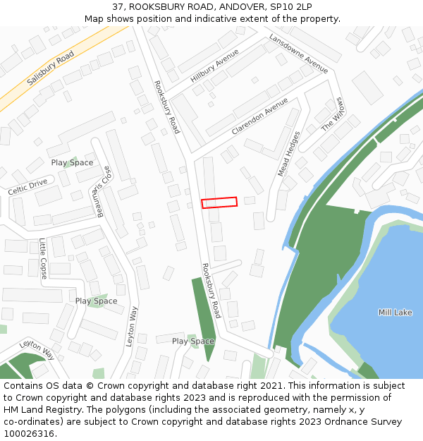 37, ROOKSBURY ROAD, ANDOVER, SP10 2LP: Location map and indicative extent of plot