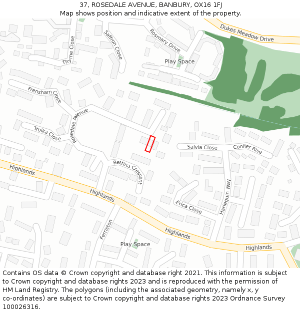 37, ROSEDALE AVENUE, BANBURY, OX16 1FJ: Location map and indicative extent of plot