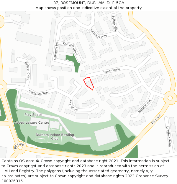 37, ROSEMOUNT, DURHAM, DH1 5GA: Location map and indicative extent of plot