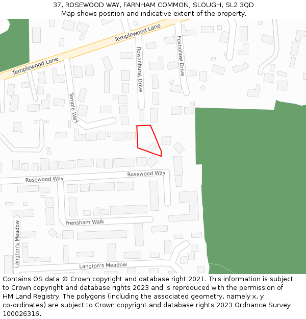 37, ROSEWOOD WAY, FARNHAM COMMON, SLOUGH, SL2 3QD: Location map and indicative extent of plot
