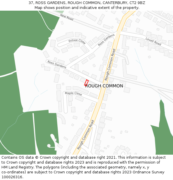 37, ROSS GARDENS, ROUGH COMMON, CANTERBURY, CT2 9BZ: Location map and indicative extent of plot