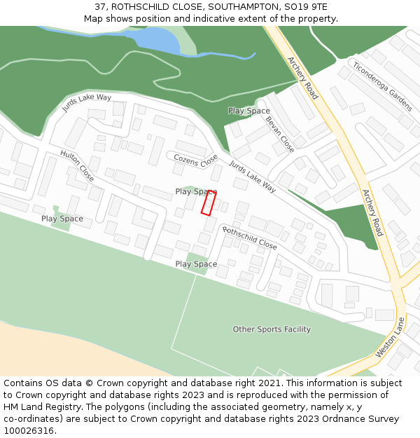 37, ROTHSCHILD CLOSE, SOUTHAMPTON, SO19 9TE: Location map and indicative extent of plot