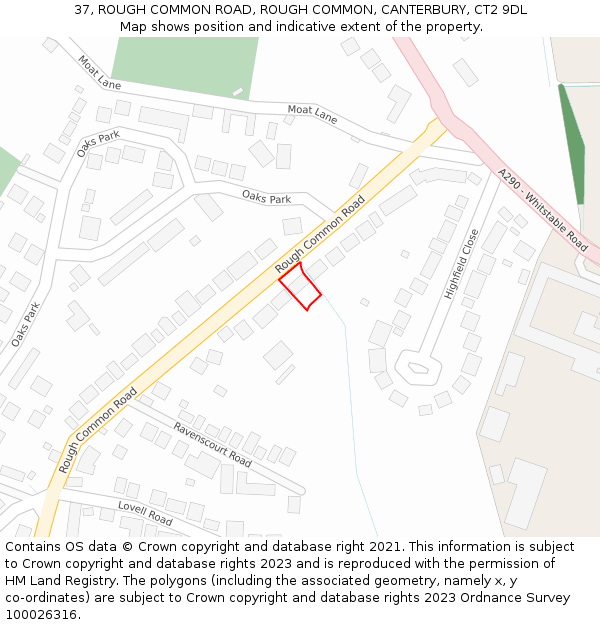 37, ROUGH COMMON ROAD, ROUGH COMMON, CANTERBURY, CT2 9DL: Location map and indicative extent of plot