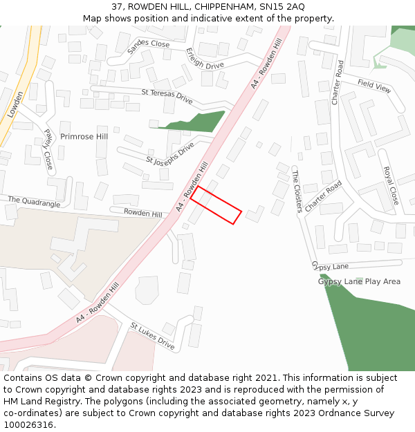 37, ROWDEN HILL, CHIPPENHAM, SN15 2AQ: Location map and indicative extent of plot