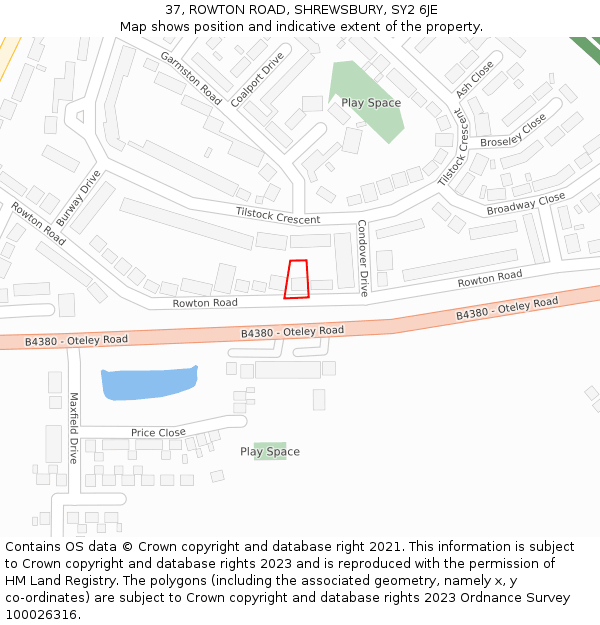 37, ROWTON ROAD, SHREWSBURY, SY2 6JE: Location map and indicative extent of plot