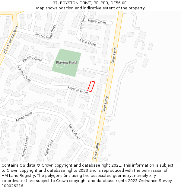 37, ROYSTON DRIVE, BELPER, DE56 0EL: Location map and indicative extent of plot