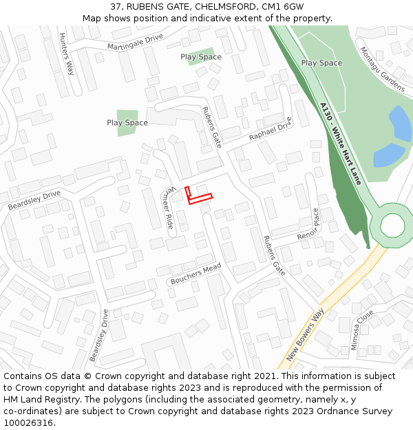 37, RUBENS GATE, CHELMSFORD, CM1 6GW: Location map and indicative extent of plot