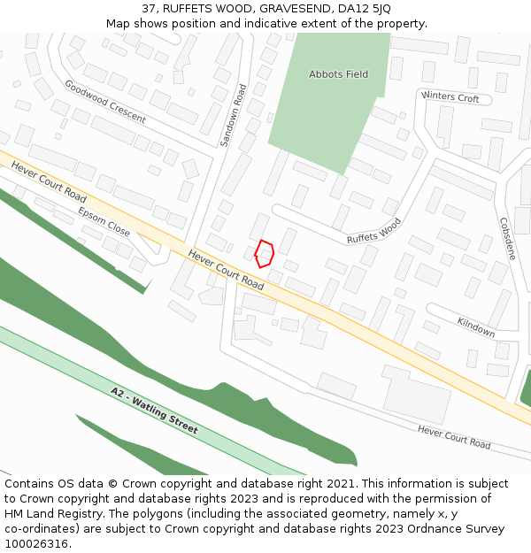 37, RUFFETS WOOD, GRAVESEND, DA12 5JQ: Location map and indicative extent of plot