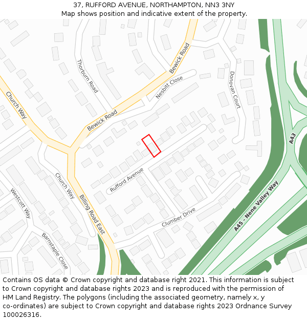 37, RUFFORD AVENUE, NORTHAMPTON, NN3 3NY: Location map and indicative extent of plot