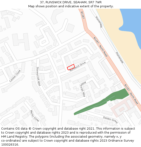 37, RUNSWICK DRIVE, SEAHAM, SR7 7WR: Location map and indicative extent of plot