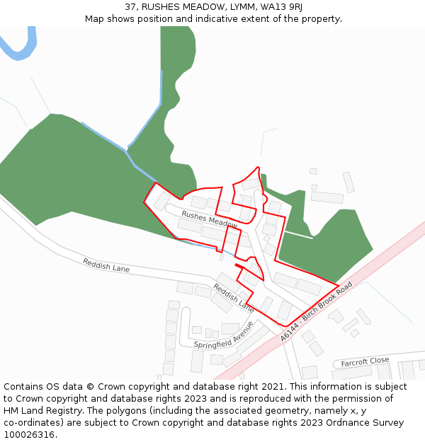 37, RUSHES MEADOW, LYMM, WA13 9RJ: Location map and indicative extent of plot