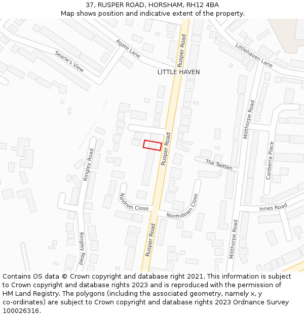 37, RUSPER ROAD, HORSHAM, RH12 4BA: Location map and indicative extent of plot