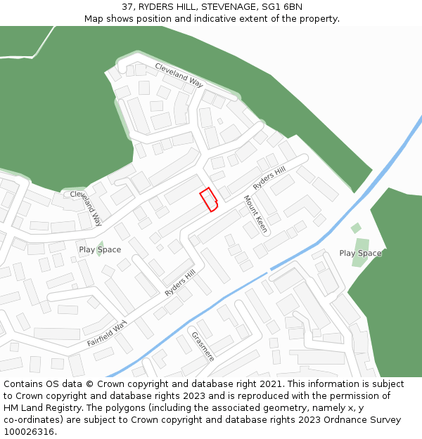 37, RYDERS HILL, STEVENAGE, SG1 6BN: Location map and indicative extent of plot