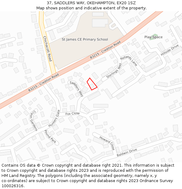 37, SADDLERS WAY, OKEHAMPTON, EX20 1SZ: Location map and indicative extent of plot