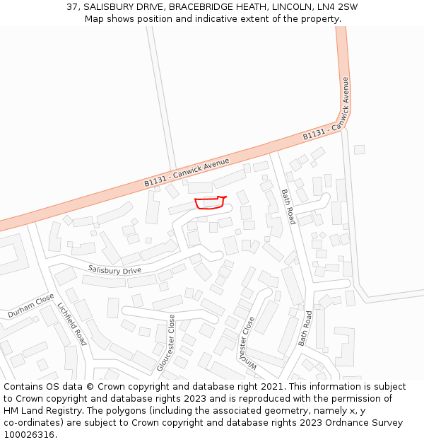 37, SALISBURY DRIVE, BRACEBRIDGE HEATH, LINCOLN, LN4 2SW: Location map and indicative extent of plot