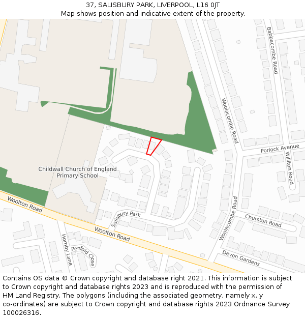 37, SALISBURY PARK, LIVERPOOL, L16 0JT: Location map and indicative extent of plot