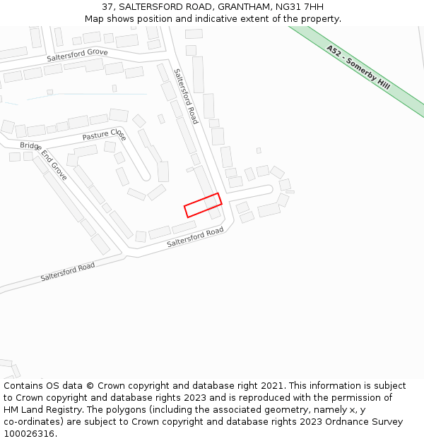 37, SALTERSFORD ROAD, GRANTHAM, NG31 7HH: Location map and indicative extent of plot