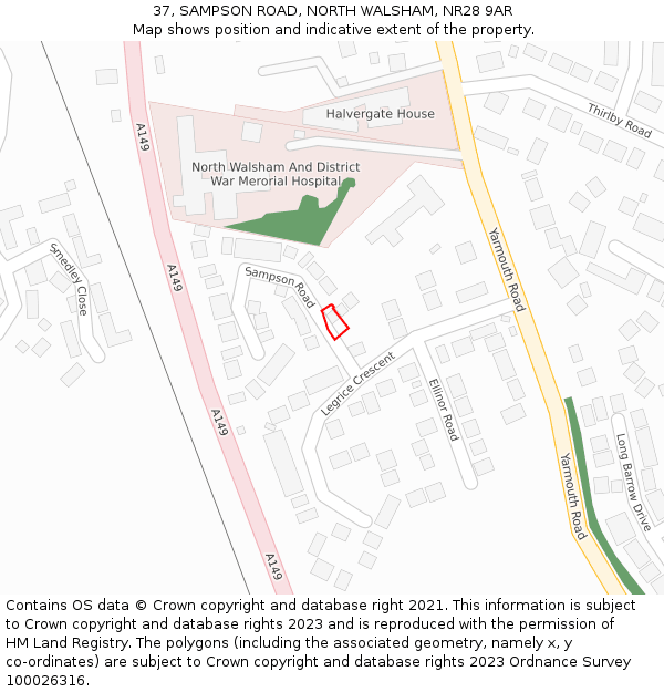 37, SAMPSON ROAD, NORTH WALSHAM, NR28 9AR: Location map and indicative extent of plot