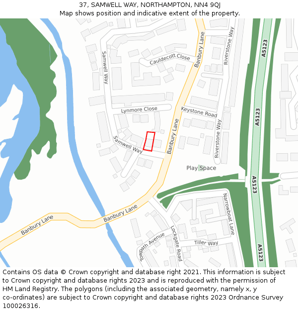 37, SAMWELL WAY, NORTHAMPTON, NN4 9QJ: Location map and indicative extent of plot