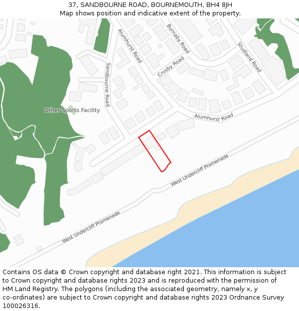 37, SANDBOURNE ROAD, BOURNEMOUTH, BH4 8JH: Location map and indicative extent of plot