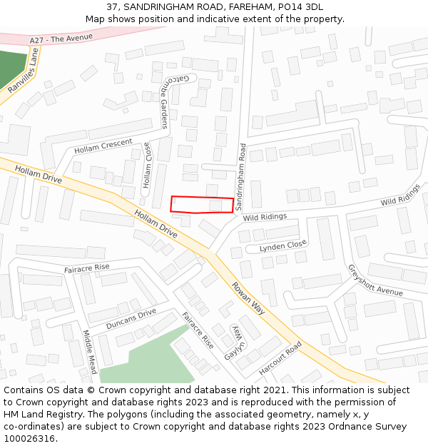 37, SANDRINGHAM ROAD, FAREHAM, PO14 3DL: Location map and indicative extent of plot