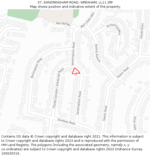 37, SANDRINGHAM ROAD, WREXHAM, LL11 2RF: Location map and indicative extent of plot