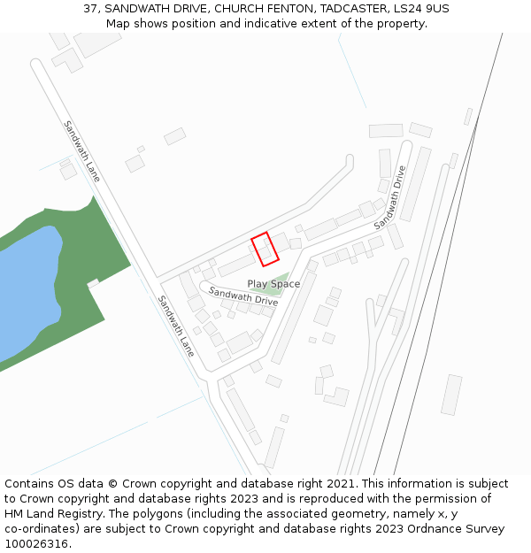 37, SANDWATH DRIVE, CHURCH FENTON, TADCASTER, LS24 9US: Location map and indicative extent of plot