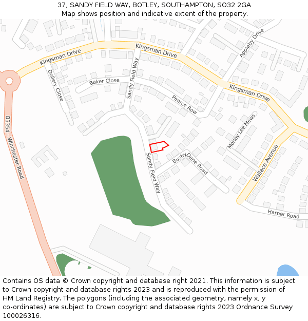 37, SANDY FIELD WAY, BOTLEY, SOUTHAMPTON, SO32 2GA: Location map and indicative extent of plot
